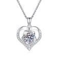 S925 Sterling Silver Heart Rose Pendant Necklace with 1 Carat D Color Moissanite Center - 925 Silver / White (6.5mm High Carbon Stone + Chopin Chain)