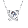 Funkelnde S925 Sterlingsilber Herz Halskette mit beweglichem Moissanit Stein - 925er Silber / 6.5mm Weißer Strass