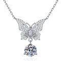 Collar de mariposa en plata de ley S925 brillante con colgante redondo de moissanita mujer - Plata 925 / Piedra de alto carbono de 6.5mm