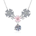 Collar de plata 925 con colgante de flor y piedras de moissanita rosa y transparentes - Plata 925 / Piedra de alto carbono de 6.5mm