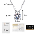 Moissanite Anhänger Detail mit GRA Zertifikat, 6,5mm Stein und 40+5cm verstellbarer Kette - 925er Silber / 1 Karat Moissanit Weißgold