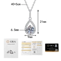 Dettaglio del ciondolo a goccia in moissanite 1ct con misure e certificato di garanzia GRA - Argento 925 / 1 Carato di Moissanite