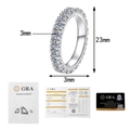 Detail showing 3mm width measurement and GRA moissanite certification for the silver ring - Size 5 (2ct) / S925 Sterling Silver Moissanite