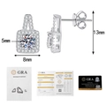 Detailed view of square halo moissanite earrings with GRA certificate and report - 925 Silver / 0.5ct D Color Moissanite Pair