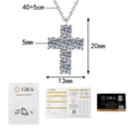 Detailed view of moissanite cross necklace with GRA certificate and size measurements - 3 Carat D Color Moissanite / 925 Silver