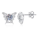 Pendientes de mariposa de plata S925 con piedras de moissanita y perlas finas - Plata 925 / Piedra de alto carbono