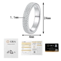 Detail of 4mm moissanite band with GRA certificate showing D color VVS1 quality - Size 5