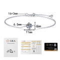 Detailed size specifications for adjustable moissanite bracelet with GRA certificate - 925 Silver / 1 Carat Moissanite