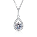 Collana in argento S925 con ciondolo a goccia e moissanite rotonda da 1 carato e halo - Argento 925 / Pietra ad alto contenuto di carbonio da 6.5mm