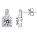 Luxurious S925 sterling silver princess square halo earrings with moissanite stones - 925 Silver / 5.0mm High Carbon Stone