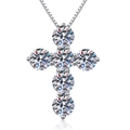 Collier pendentif croix étincelant de 4,8 ct avec chaîne en argent sterling S925 - Pierre à Haute Teneur en Carbone + Chaîne de Boîte / Argent 925