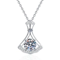 Elegante collar de abanico en plata con colgante de moissanita redonda - Plata 925 / Estilo Plateado - 6.5mm Diamante de Imitación Blanco