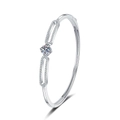 Minimalist S925 sterling silver moissanite bangle with a polished round center stone - 925 Silver / High Carbon Stone