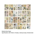 Pack decorativo vintage con 24 hojas de papel para scrapbooking con flores y manuscritos - Ligera Brisa de Bambú