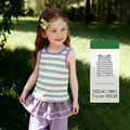 Ensemble été fille avec débardeur rayé violet vert et pantalon à volants superposés - Violet Vert / 100cm