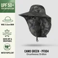 Cappello parasole mimetico UPF50+ con tesa larga 12,5cm e protezione per il collo - Con Scialle e Copriviso / PF004 Camo Verde Militare