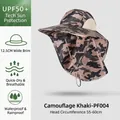 Cappello da sole UPF50+ mimetico kaki con tesa larga, protezione collo e asciugatura rapida - Con Scialle e Copriviso / PF004 Camo Cachi
