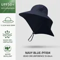 Cappello parasole blu scuro a tesa larga con cordoncino per la pesca all'aperto - Cappello con Scialle in Rete Laterale / PF004 Blu Navy