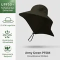 Army green wide brim fishing hat with UPF50 protection and adjustable chin strap - PF004 Army Green