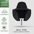 Black outdoor sun hat with 13.5cm large brim, neck protection, and UPF 50+ rating - PF002 Black