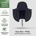Navy blue quick-dry sun hat with 13.5cm wide brim and UPF50+ neck protection flap - PF002 Navy Blue