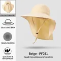 Quick-dry beige outdoor sun hat with wide brim, neck flap and ponytail opening - PF021 Beige