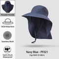 Navy blue sun hat with wide brim, neck flap and ponytail hole for outdoor fishing - PF021 Navy Blue