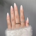 Short pink ombre gradient press-on nails with shiny finish and golden rings decoration - R856 Jasmine Cloud / Nail Glue Version