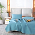 Sky blue quilted cooling mat bedding set with geometric texture and grey edge piping - 120cmx200cm / Peacock Blue T-Pattern