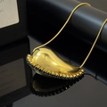 Gold-plated teardrop pendant necklace with dark blue gems on a sleek snake chain - Serpent Chain Style (PX0760-22) / Green Waterdrop Necklace