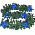 2.7m Christmas garland with blue poinsettia flowers and decorative balls for holiday decor - Standard Decorated Style / Blue