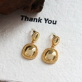 Elegant geometric gold drop earrings with polished square design and beaded edges - Square Style