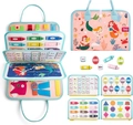 Detailed view of mermaid busy board featuring alphabet, shapes and motor skill buckles - Mermaid Princess Style 18