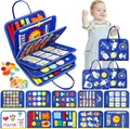 Blue felt busy board for kids featuring letter recognition and motor skills training - Blue Enlightenment Book Style 9