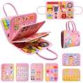 Pink felt Montessori busy board for toddler early learning with interactive math and animal pages - Style 11; 28*23*3