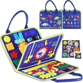 Blue felt Montessori busy board for toddlers with dinosaur pattern and fine motor skills tools - Dinosaur Universe Style 14