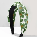 Cerchietto largo a fiori verdi con design a nodo incrociato su sfondo bianco - Stile Bianco Floreale Verde (2)