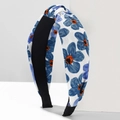 Cerchietto a fascia con stampa floreale blu e arancione e nodo centrale - Stile Bianco Floreale Blu (3)