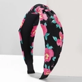 Cerchietto annodato floreale da donna con fiori rosa su tessuto nero e fascia larga - Stile Nero Floreale Rosa (4)