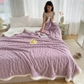 Thick light purple knit blanket with warm white sherpa lining for autumn and winter - Taro Purple