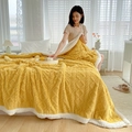 Thick ginger yellow plush blanket with white sherpa lining and diamond knit texture - Turmeric / 70*100CM