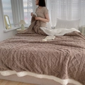 Brown fleece blanket with geometric diamond pattern and white sherpa lining for warmth - Coffee / 70*100CM