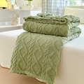 Soft light green thickened fleece blanket with textured diamond and cable knit patterns - Single Layer Summer Blanket (Fruit Green)