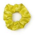 Glossy bright yellow satin silk hair scrunchie with soft ruched texture on white background - Bright Yellow (02)