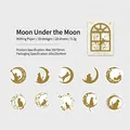 Golden moon and cat silhouette scrapbooking stickers set for artistic journaling - Cat Under the Moon
