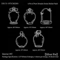 Silver Kettle PET decorative stickers featuring 5 white line art perfume bottle designs - Silver Pot