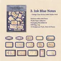 Set di adesivi vintage blu inchiostro per scrapbooking realizzati in carta washi - Note Blu Inchiostro