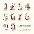 Pink floral washi tape stickers with wood grain texture numbers for DIY scrapbooking - Ink Blossoms