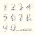 Blue watercolor floral number stickers set with 30 pieces of washi decorative labels - Gentle and Refined