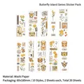 Vintage butterfly and floral washi stickers, 20-piece island plant series for journals - Mountain Butterfly